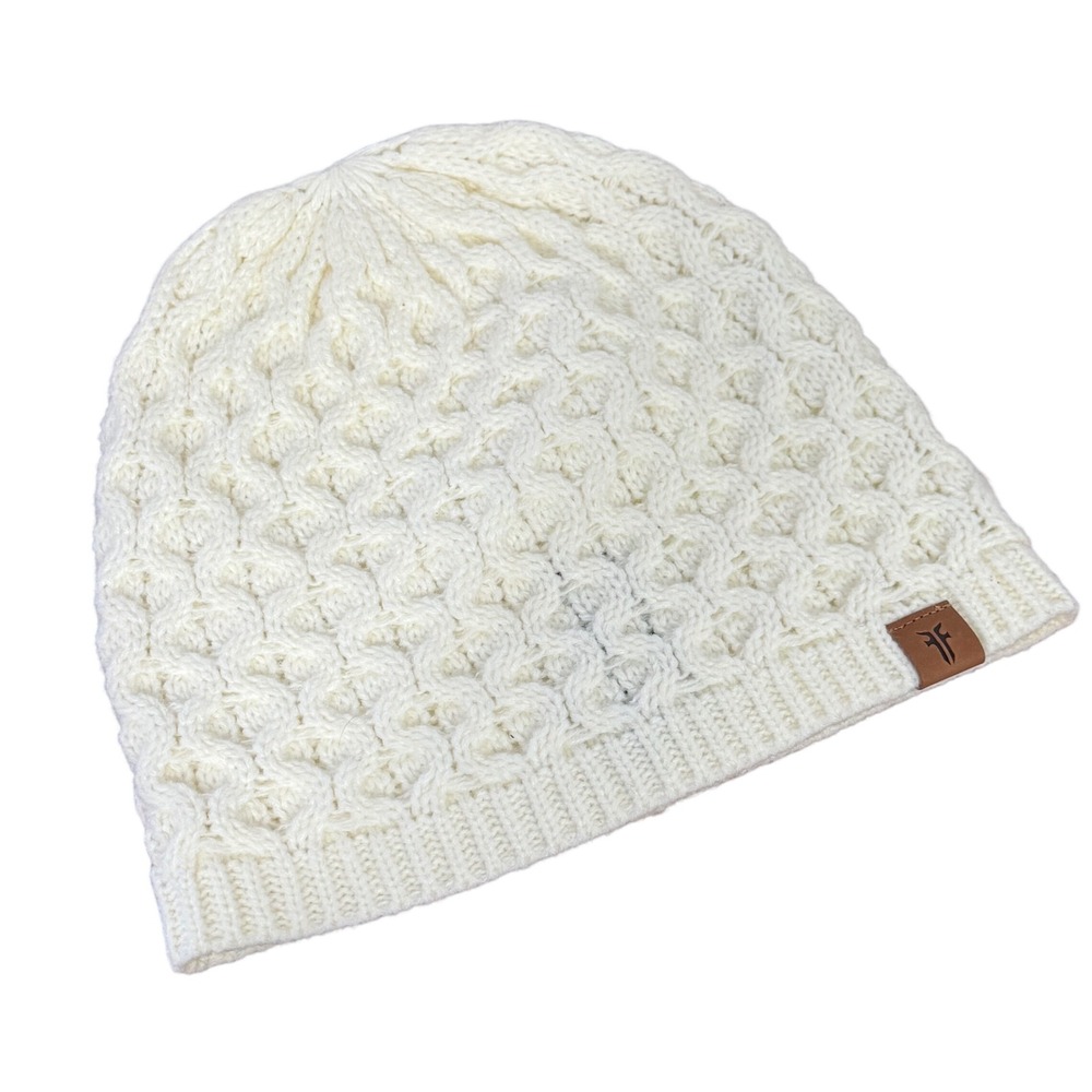 FRYE | Women Cream Cable Knit Beanie Hat Acrylic Winter Warm